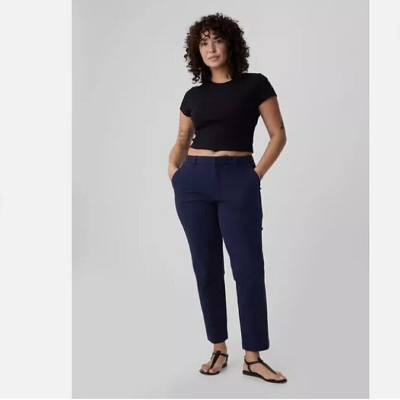 GAP Mid Rise Soft Cotton Stretch Slim Straight Pants Navy Blue Size 0 PETITE - Picture 5 of 6